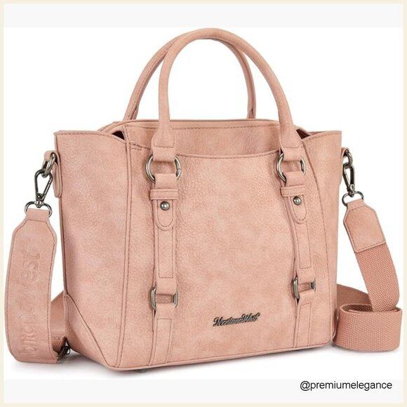 Handbags - Small Vegan Leather Tote Bag Crossbody Purse with Multiple Pockets